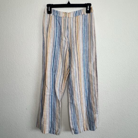 Reformation Crop Pants Size 2 Tahiti Marbella Linen Blue Stripe Nautical W21 - Picture 3 of 8